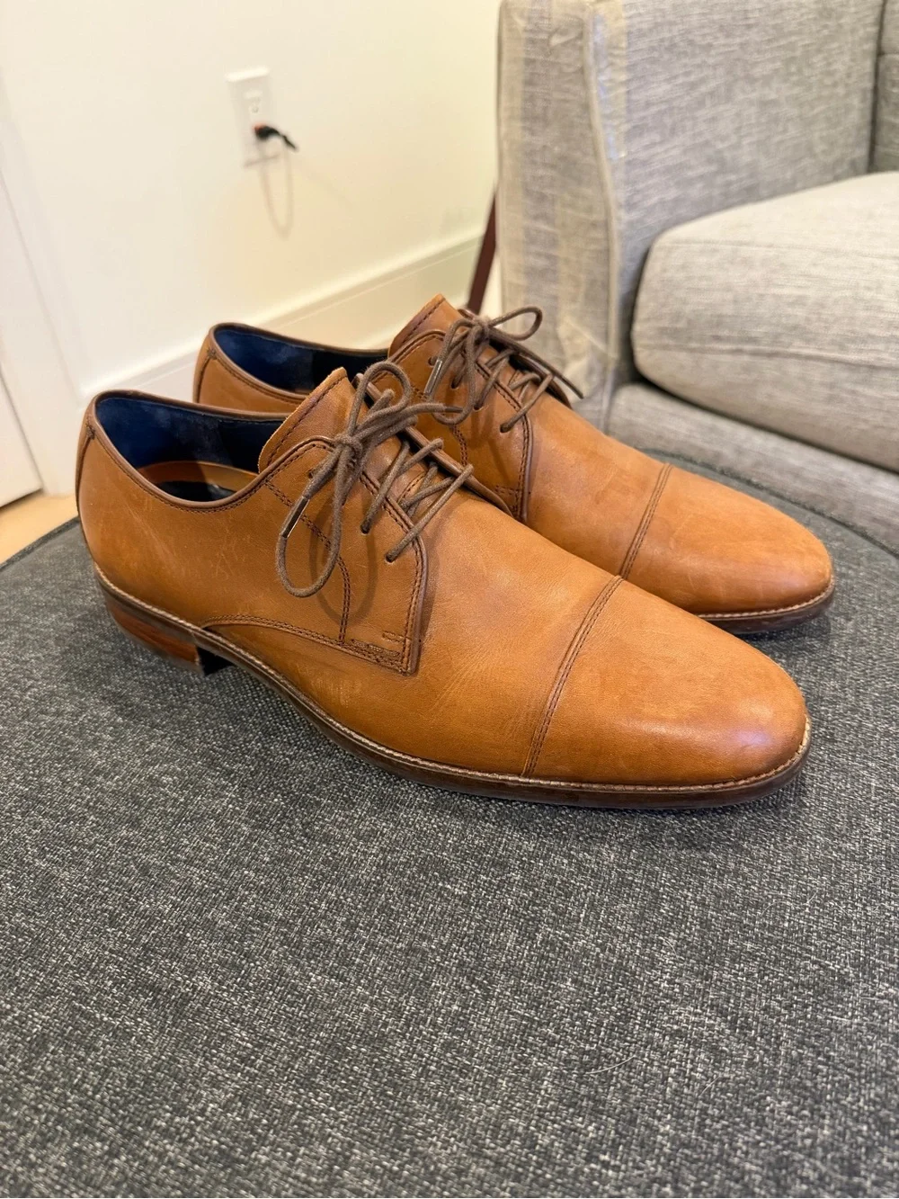 Cole Haan Men's Tan Cap-Toe Derby Leather Shoes